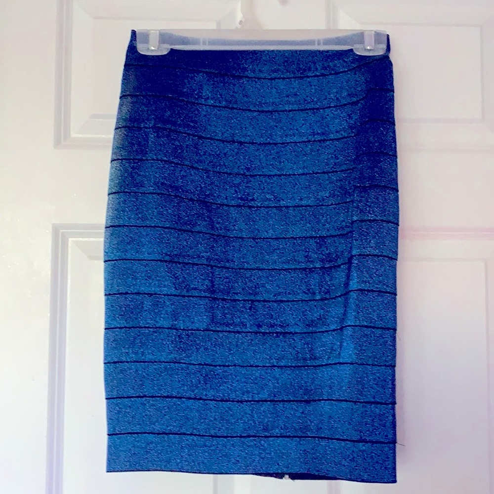 Metallic blue party bandage midi skirt set